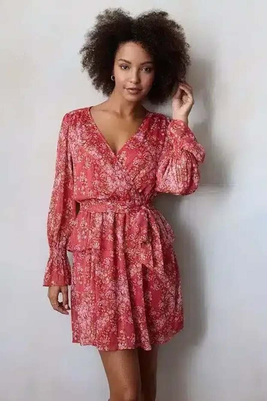 LC Lauren Conrad Floral Long Sleeve Wrap Dress Size S